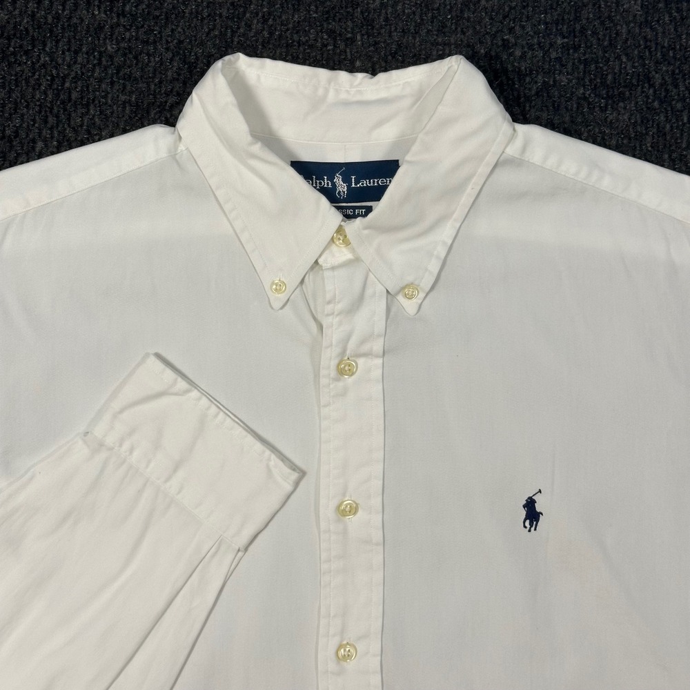 Polo Ralph Lauren Dress Shirt Mens 16.5 32/33 White Classic Fit Blue Pony